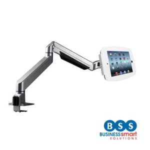 Enclosure Lockable high grade aluminum enclosure kiosk (Black / Silver / White) Compatible with iPad 2/3/4/Air 2 lock keys Padding included for internal iPad protection VESA 100 mm x 100 mm mounting holes *Optional iPad Air adapter kit Extendable Arm VESA Click plate Max. arm reach 59 cm Security cable lock included Full wire and cable management *Subject to additional charges.