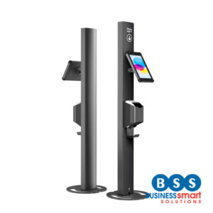 Full-Height iPad 11 Printer Kiosk for Badge Printing | 1.5m Visibility Stand